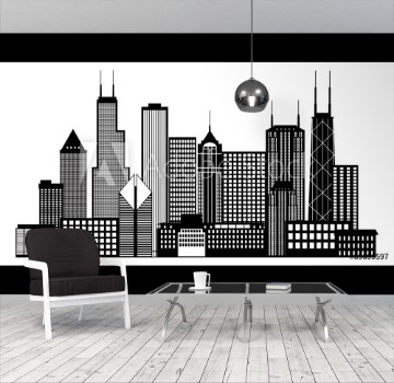 Picture of Chicago City Skyline Black and White Vector Illustration